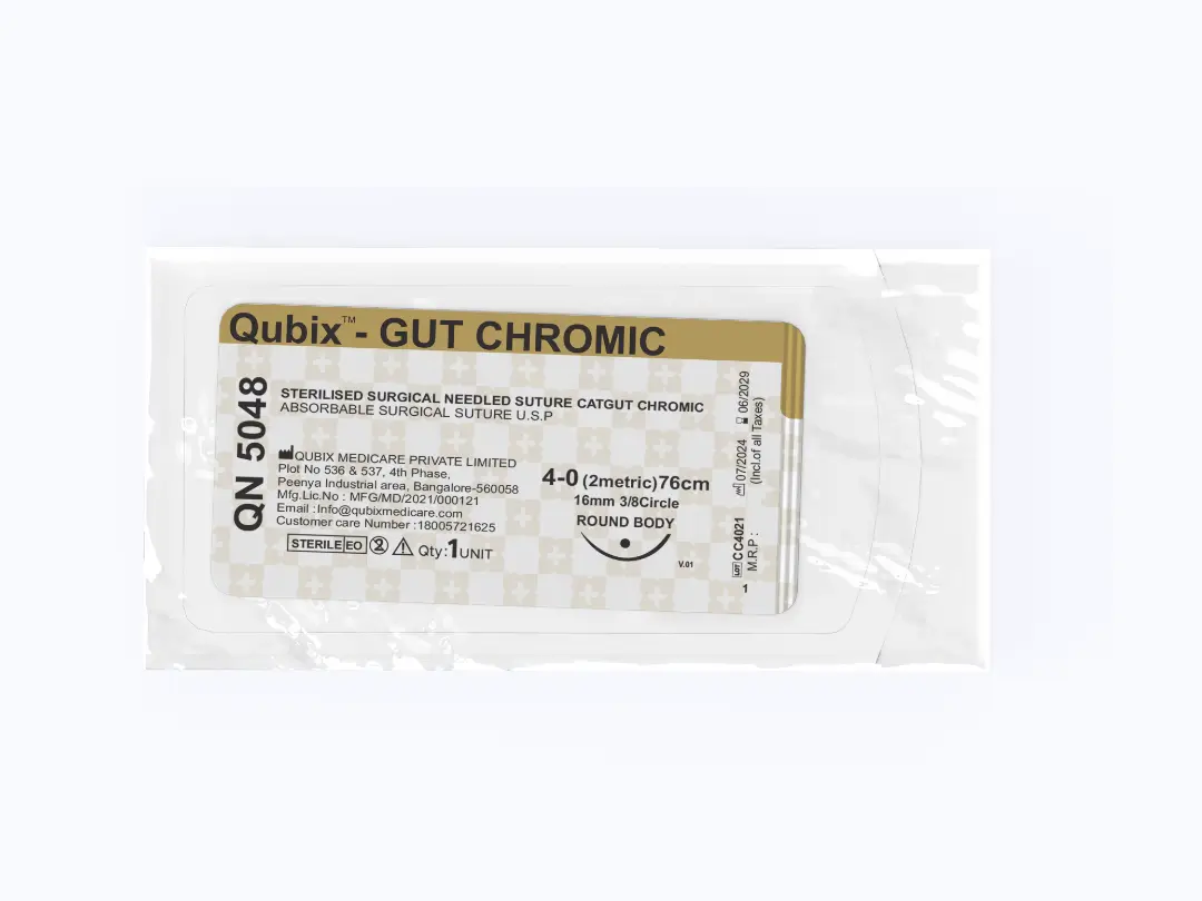 A sterile suture foil containing QUBIX™ – GUT CHROMIC absorbable suture.