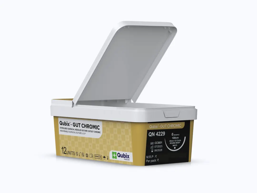 Each sturdy box of QUBIX™ – GUT PLAIN absorbable sutures comes with a smudge-proof variable information label and QR code for accessing the product IFU.