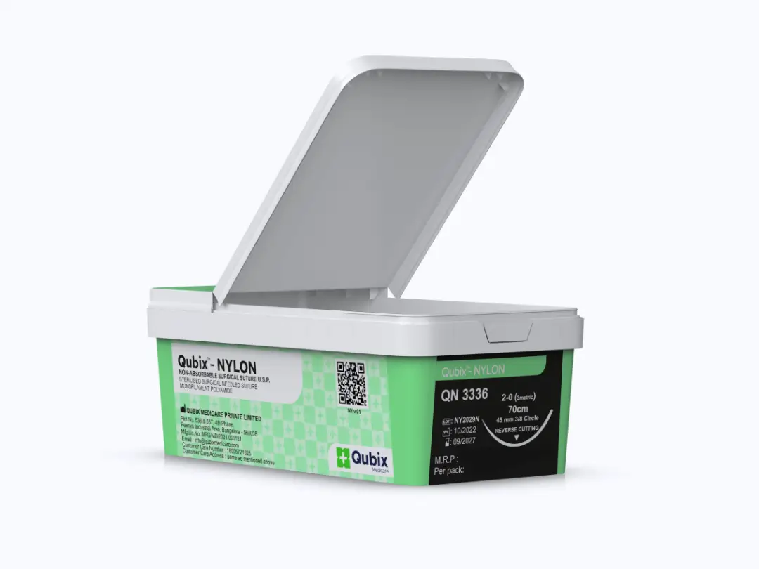 Each sturdy box of QUBIX™ – NYLON non-absorbable sutures comes with a smudge-proof variable information label and QR code for accessing the product IFU.